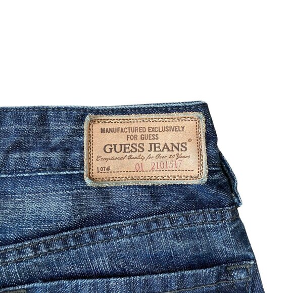 Guess Jeans Lincoln Slim Straight Mens 29x33 Dark Wash Whiskered Mid Rise - Picture 7 of 8